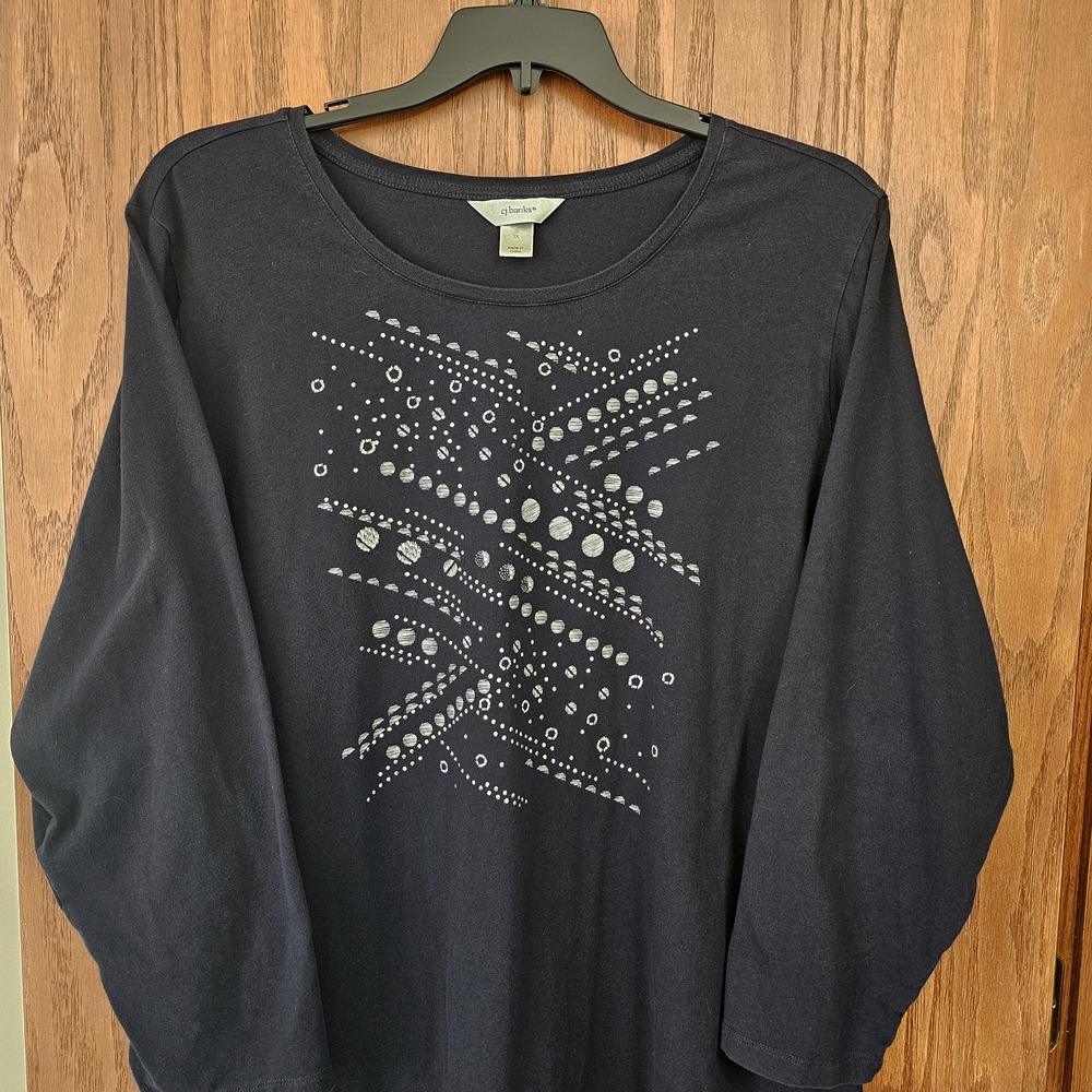 Cj Banks - Navy Blue Long Sleeve Top with Silver Accents